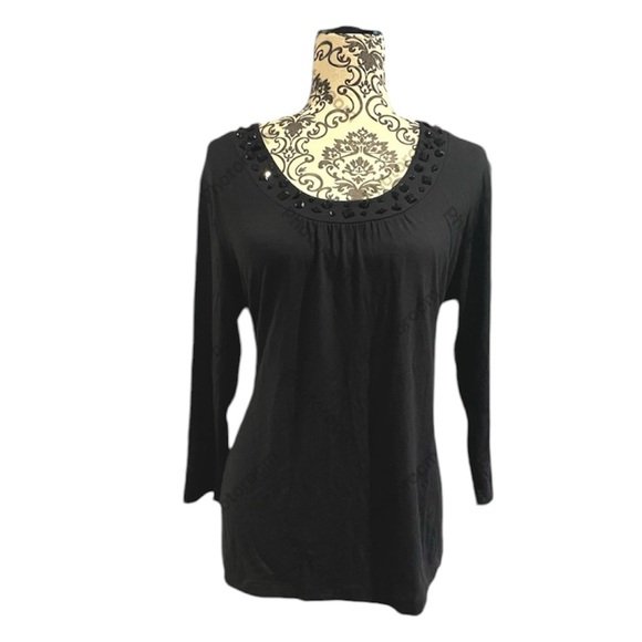 Black top with bejeweled neckline. - Picture 1 of 5